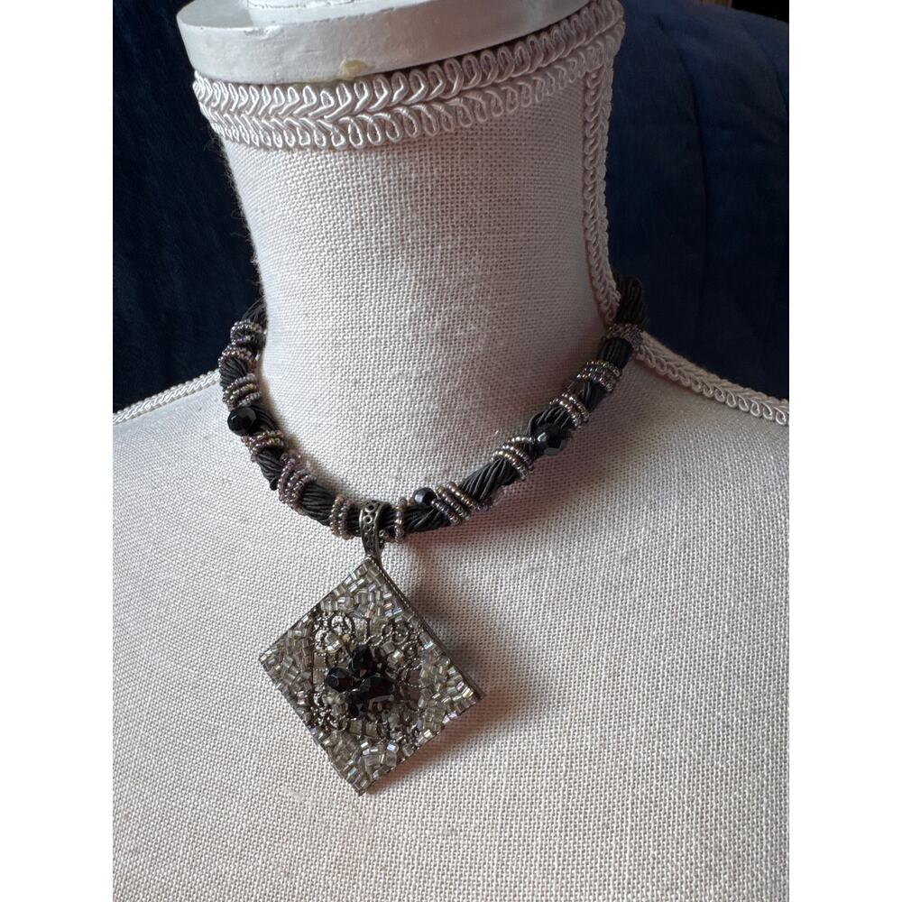 Vintage Kissaka Big Pendant Black Cord Necklace